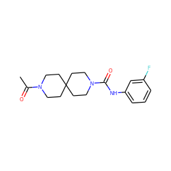 CC(=O)N1CCC2(CC1)CCN(C(=O)Nc1cccc(F)c1)CC2 ZINC000004238055