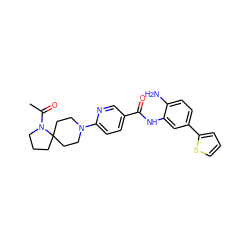 CC(=O)N1CCCC12CCN(c1ccc(C(=O)Nc3cc(-c4cccs4)ccc3N)cn1)CC2 ZINC000040895051