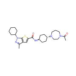 CC(=O)N1CCCN([C@H]2CC[C@H](NC(=O)c3cc4c(C)nn(C5CCCCC5)c4s3)CC2)CC1 ZINC000261142686