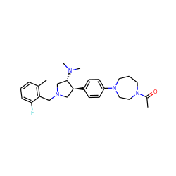 CC(=O)N1CCCN(c2ccc([C@H]3CN(Cc4c(C)cccc4F)C[C@@H]3N(C)C)cc2)CC1 ZINC001772640448