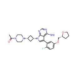 CC(=O)N1CCN([C@H]2C[C@@H](n3cc(-c4cc(OC[C@H]5CCCO5)ccc4F)c4c(N)ncnc43)C2)CC1 ZINC000653740775