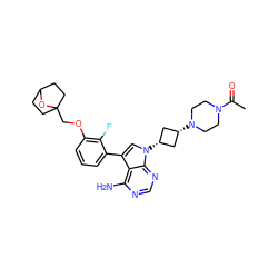 CC(=O)N1CCN([C@H]2C[C@@H](n3cc(-c4cccc(OCC56CCC(CC5)O6)c4F)c4c(N)ncnc43)C2)CC1 ZINC000653733743