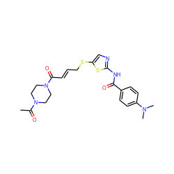 CC(=O)N1CCN(C(=O)/C=C/CSc2cnc(NC(=O)c3ccc(N(C)C)cc3)s2)CC1 ZINC000036184836