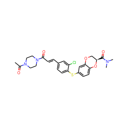 CC(=O)N1CCN(C(=O)/C=C/c2ccc(Sc3ccc4c(c3)OC[C@@H](C(=O)N(C)C)O4)c(Cl)c2)CC1 ZINC000028224124