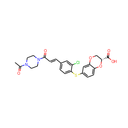 CC(=O)N1CCN(C(=O)/C=C/c2ccc(Sc3ccc4c(c3)OC[C@H](C(=O)O)O4)c(Cl)c2)CC1 ZINC000028225769