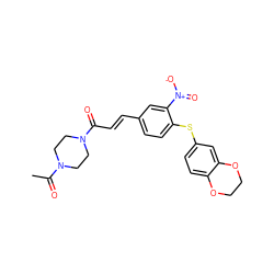 CC(=O)N1CCN(C(=O)/C=C/c2ccc(Sc3ccc4c(c3)OCCO4)c([N+](=O)[O-])c2)CC1 ZINC000013470547