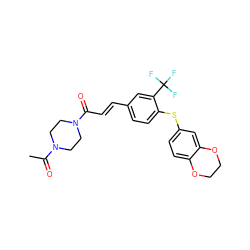 CC(=O)N1CCN(C(=O)/C=C/c2ccc(Sc3ccc4c(c3)OCCO4)c(C(F)(F)F)c2)CC1 ZINC000013470542