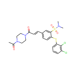 CC(=O)N1CCN(C(=O)/C=C/c2ccc(Sc3cccc(Cl)c3Cl)c(S(=O)(=O)N(C)C)c2)CC1 ZINC000027435211