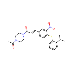 CC(=O)N1CCN(C(=O)/C=C/c2ccc(Sc3ccccc3C(C)C)c([N+](=O)[O-])c2)CC1 ZINC000000602716