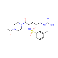 CC(=O)N1CCN(C(=O)[C@H](CCCNC(=N)N)NS(=O)(=O)c2cccc(C)c2)CC1 ZINC000028643102