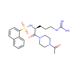 CC(=O)N1CCN(C(=O)[C@H](CCCNC(=N)N)NS(=O)(=O)c2cccc3ccccc23)CC1 ZINC000028643105