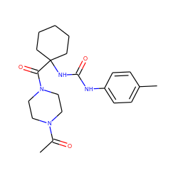 CC(=O)N1CCN(C(=O)C2(NC(=O)Nc3ccc(C)cc3)CCCCC2)CC1 ZINC000004981899