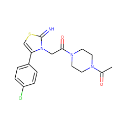 CC(=O)N1CCN(C(=O)Cn2c(-c3ccc(Cl)cc3)csc2=N)CC1 ZINC000101703884