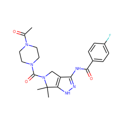 CC(=O)N1CCN(C(=O)N2Cc3c(NC(=O)c4ccc(F)cc4)n[nH]c3C2(C)C)CC1 ZINC000045370407