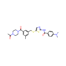 CC(=O)N1CCN(C(=O)c2cc(C)cc(CSc3cnc(NC(=O)c4ccc(N(C)C)cc4)s3)c2)CC1 ZINC000036184853