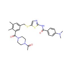 CC(=O)N1CCN(C(=O)c2cc(CSc3cnc(NC(=O)c4ccc(N(C)C)cc4)s3)cc(C)c2C)CC1 ZINC000036184831