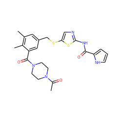 CC(=O)N1CCN(C(=O)c2cc(CSc3cnc(NC(=O)c4ccc[nH]4)s3)cc(C)c2C)CC1 ZINC000001553005