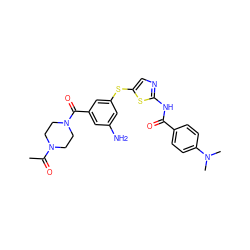 CC(=O)N1CCN(C(=O)c2cc(N)cc(Sc3cnc(NC(=O)c4ccc(N(C)C)cc4)s3)c2)CC1 ZINC000036184860