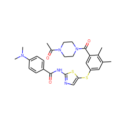 CC(=O)N1CCN(C(=O)c2cc(Sc3cnc(NC(=O)c4ccc(N(C)C)cc4)s3)cc(C)c2C)CC1 ZINC000036184875