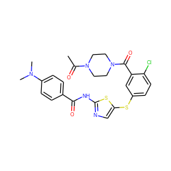 CC(=O)N1CCN(C(=O)c2cc(Sc3cnc(NC(=O)c4ccc(N(C)C)cc4)s3)ccc2Cl)CC1 ZINC000036184878