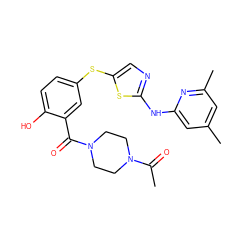 CC(=O)N1CCN(C(=O)c2cc(Sc3cnc(Nc4cc(C)cc(C)n4)s3)ccc2O)CC1 ZINC000036184885