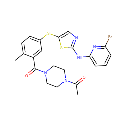 CC(=O)N1CCN(C(=O)c2cc(Sc3cnc(Nc4cccc(Br)n4)s3)ccc2C)CC1 ZINC000029038280