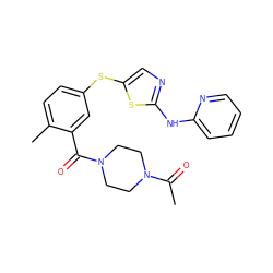 CC(=O)N1CCN(C(=O)c2cc(Sc3cnc(Nc4ccccn4)s3)ccc2C)CC1 ZINC000029038309