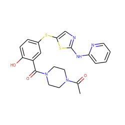 CC(=O)N1CCN(C(=O)c2cc(Sc3cnc(Nc4ccccn4)s3)ccc2O)CC1 ZINC000036184893