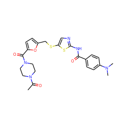 CC(=O)N1CCN(C(=O)c2ccc(CSc3cnc(NC(=O)c4ccc(N(C)C)cc4)s3)o2)CC1 ZINC000036184845