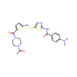 CC(=O)N1CCN(C(=O)c2ccc(CSc3cnc(NC(=O)c4ccc(N(C)C)cc4)s3)s2)CC1 ZINC000036184852