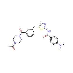 CC(=O)N1CCN(C(=O)c2cccc(Cc3cnc(NC(=O)c4ccc(N(C)C)cc4)s3)c2)CC1 ZINC000036184867