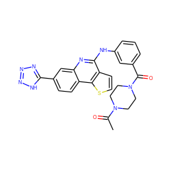 CC(=O)N1CCN(C(=O)c2cccc(Nc3nc4cc(-c5nnn[nH]5)ccc4c4sccc34)c2)CC1 ZINC000167787007