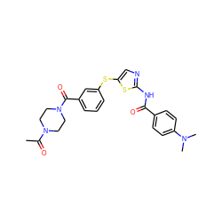 CC(=O)N1CCN(C(=O)c2cccc(Sc3cnc(NC(=O)c4ccc(N(C)C)cc4)s3)c2)CC1 ZINC000003976794