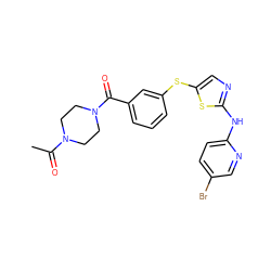 CC(=O)N1CCN(C(=O)c2cccc(Sc3cnc(Nc4ccc(Br)cn4)s3)c2)CC1 ZINC000029038305