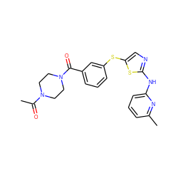 CC(=O)N1CCN(C(=O)c2cccc(Sc3cnc(Nc4cccc(C)n4)s3)c2)CC1 ZINC000029038307