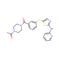 CC(=O)N1CCN(C(=O)c2cccc(Sc3cnc(Nc4ccccn4)s3)c2)CC1 ZINC000034392578