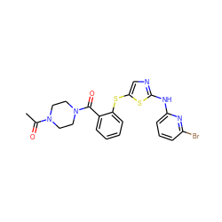 CC(=O)N1CCN(C(=O)c2ccccc2Sc2cnc(Nc3cccc(Br)n3)s2)CC1 ZINC000029038276