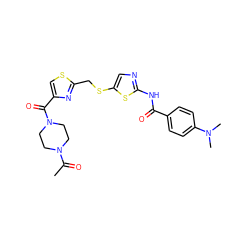 CC(=O)N1CCN(C(=O)c2csc(CSc3cnc(NC(=O)c4ccc(N(C)C)cc4)s3)n2)CC1 ZINC000036184844