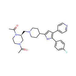 CC(=O)N1CCN(C(C)=O)[C@@H](CN2CCC(c3cc(-c4ccncc4)c(-c4ccc(F)cc4)[nH]3)CC2)C1 ZINC000029125914