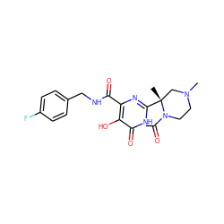 CC(=O)N1CCN(C)C[C@@]1(C)c1nc(C(=O)NCc2ccc(F)cc2)c(O)c(=O)[nH]1 ZINC000043067402