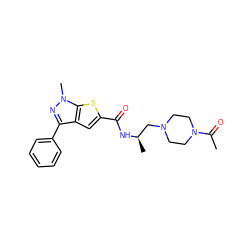 CC(=O)N1CCN(C[C@@H](C)NC(=O)c2cc3c(-c4ccccc4)nn(C)c3s2)CC1 ZINC000045357437