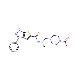 CC(=O)N1CCN(C[C@H](C)NC(=O)c2cc3c(-c4ccccc4)nn(C)c3s2)CC1 ZINC000045357434