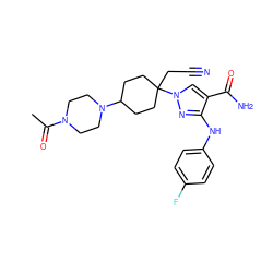 CC(=O)N1CCN(C2CCC(CC#N)(n3cc(C(N)=O)c(Nc4ccc(F)cc4)n3)CC2)CC1 ZINC000220992561