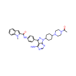 CC(=O)N1CCN(C2CCC(n3nc(-c4ccc(NC(=O)c5cc6ccccc6n5C)cc4)c4c(N)ncnc43)CC2)CC1 ZINC000063298062