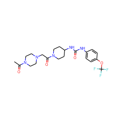 CC(=O)N1CCN(CC(=O)N2CCC(NC(=O)Nc3ccc(OC(F)(F)F)cc3)CC2)CC1 ZINC000064528372