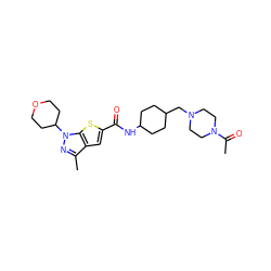 CC(=O)N1CCN(CC2CCC(NC(=O)c3cc4c(C)nn(C5CCOCC5)c4s3)CC2)CC1 ZINC000114711610