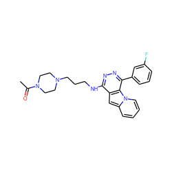 CC(=O)N1CCN(CCCNc2nnc(-c3cccc(F)c3)c3c2cc2ccccn23)CC1 ZINC000049067004