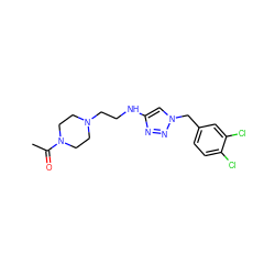 CC(=O)N1CCN(CCNc2cn(Cc3ccc(Cl)c(Cl)c3)nn2)CC1 ZINC000209650393