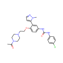 CC(=O)N1CCN(CCOc2ccc(NC(=O)Nc3ccc(Cl)cc3)cc2-c2ccnn2C)CC1 ZINC000045319108