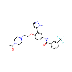 CC(=O)N1CCN(CCOc2ccc(NC(=O)c3cccc(C(F)(F)F)c3)cc2-c2ccnn2C)CC1 ZINC000049052257